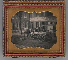 Untitled (City Scene with Horse-Drawn Carriage), 1853. Creator: Unknown.