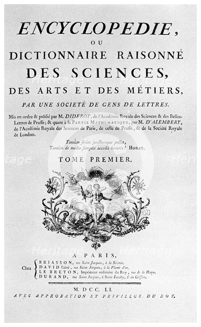 Title page of Denis Diderot's Encyclopedie, 1751 (1956). Artist: Unknown