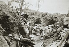 British troops resting in a captured German trench, Somme campaign, France, World War I, 1916. Artist: Unknown