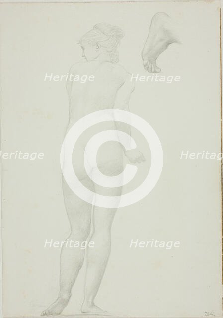 Backview of Standing Nude Woman and Sketch of a Foot, c. 1873-77. Creator: Sir Edward Coley Burne-Jones.