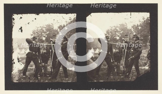 Untitled [American soldiers posing with weapons], 1850-1900. Creator: Mathew Brady.