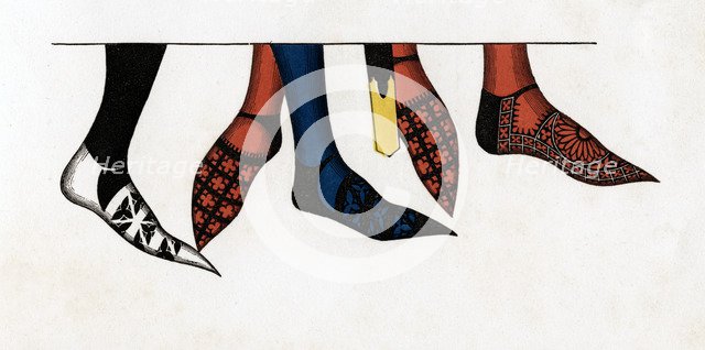 The hose and shoes worn by princes at the court of Edward III, (1312-1377), 1840.  Artist: Henry Shaw