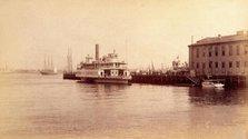 Bellevue Hospital, New York City: a quay on the East River near the hospital, with..., 1885-1898. Creator: Unknown.