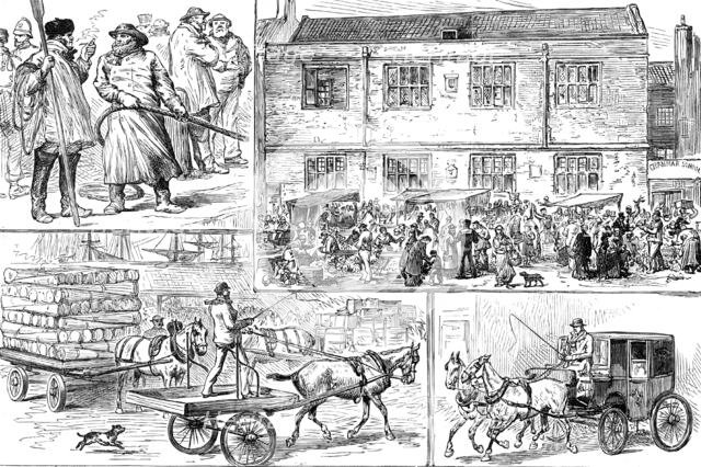 Commencement of the Hull, Barnsley, and West Riding Railway and Dock - jottings at Hull, 1881. Creator: Unknown.