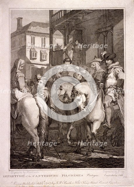 Departure of the Canterbury Pilgrims, Borough High Street, Southwark, London, 1787. Artist: T Hogg 