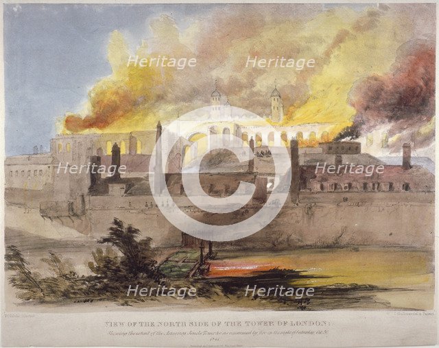 Fire at the Armoury in the Tower of London, 30 October 1841. Artist: Thomas Colman Dibdin