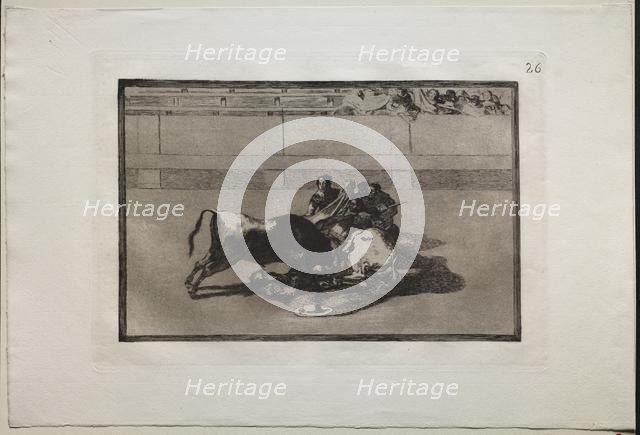 Bullfights: A Picador is Unhorsed and Falls Under the Bull, 1876. Creator: Francisco de Goya (Spanish, 1746-1828).