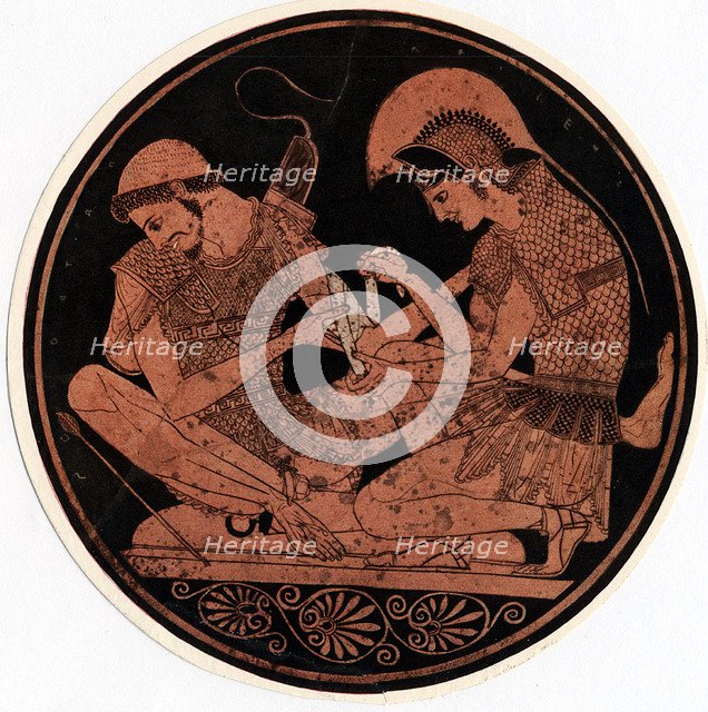 Achilles bandaging the wound of Patroclus, c1900. Artist: Unknown