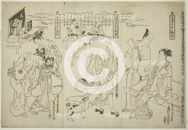 Cooling off at Ryogoku: A Set of Three (Ryogoku suzumi sanpukutsui), c. 1748. Creator: Okumura Masanobu.