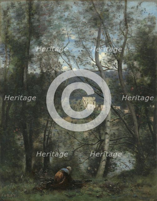 A Woman Gathering Faggots at Ville-d'Avray, ca. 1871-74. Creator: Jean-Baptiste-Camille Corot.
