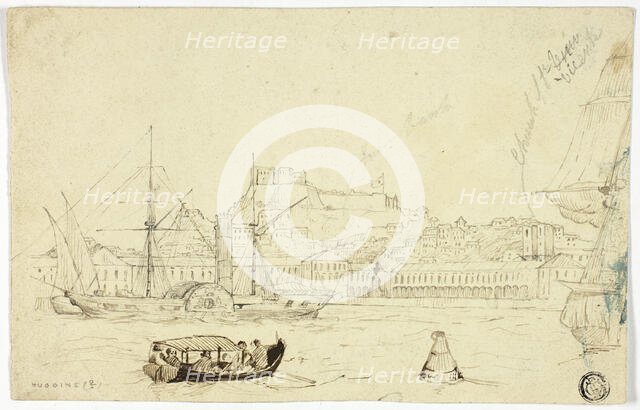 Seaport with Fortress, n.d. Creator: William John Huggins.
