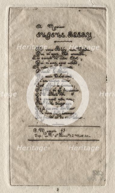 Verses to Eugène Bléry, 1854. Creator: Charles Meryon (French, 1821-1868).