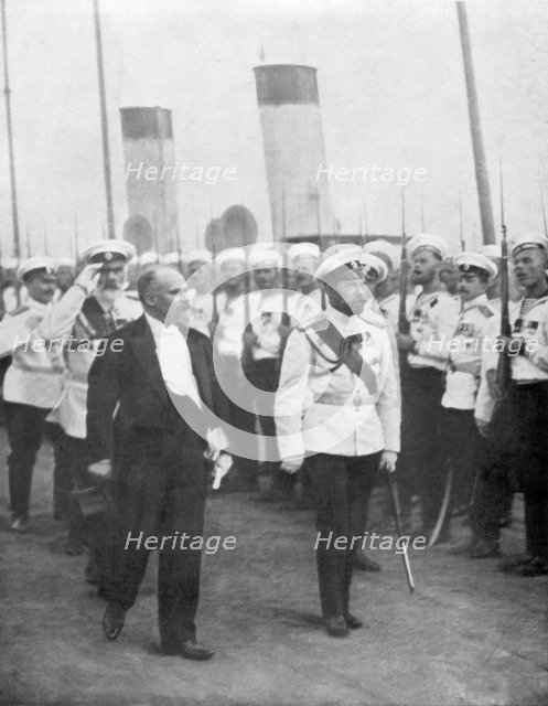 Tsar Nicholas II with French President Raymond Poincare, 1914. Creator: Unknown.