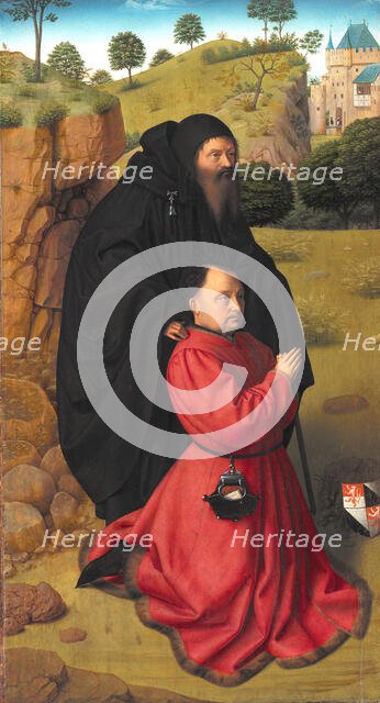Altar Panel with a Portrait of a Donor in Scarlet under the Protection of St Anthony, 1448-1451. Creator: Petrus Christus.