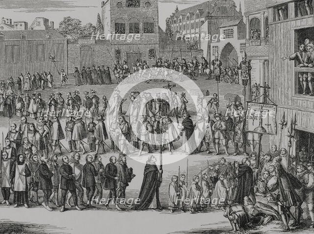 Procession of the captives of the Inquisition to the Auto de Fe to be sentenced, 1692 (1877).  Creator: Unknown.