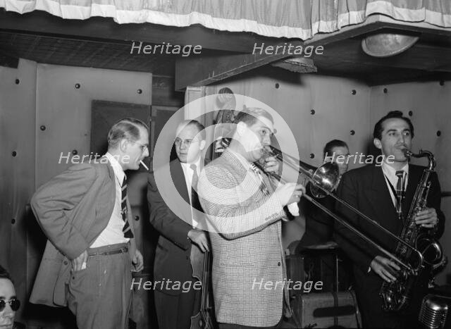 Portrait of Jack Teagarden, Bill Harris, Dave Tough, and Charlie Ventura, Three Deuces, N.Y., 1946. Creator: William Paul Gottlieb.