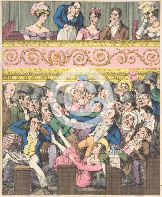 Theatrical Pleasures, Plate 2: Contending for a Seat, ca. 1835. Creator: Theodore Lane.