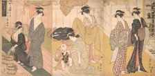 Women and an Infant Boy in a Public Bath House, ca. 1799. Creator: Utagawa Toyokuni I.