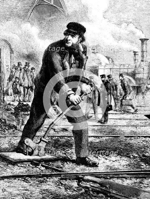 A Belgian railway pointsman, engraving 1886.