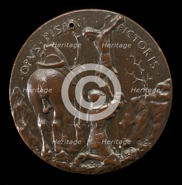 Malatesta in Armor, Kneeling Before a Crucifix [reverse], c. 1445. Creator: Pisanello.