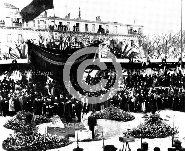 Arrival of the Prince of Wales to lay the foundation-stone of a new pier at Cannes, 1898. Creator: Numa Blanc.