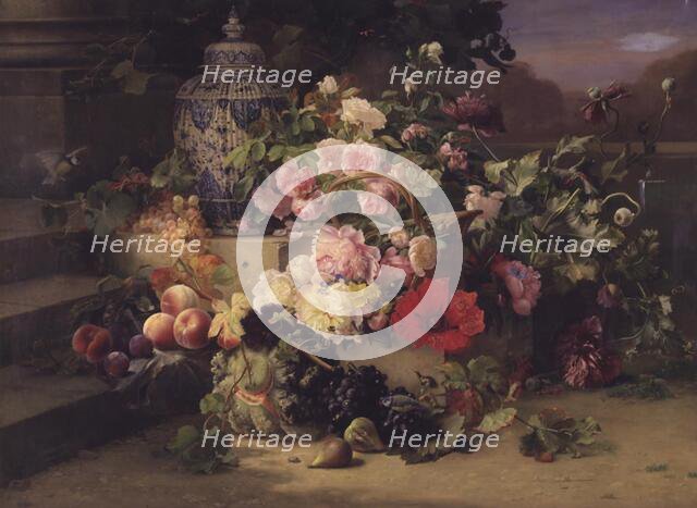 Fruit and flower painting, 1857. Creator: Carl Balsgaard.