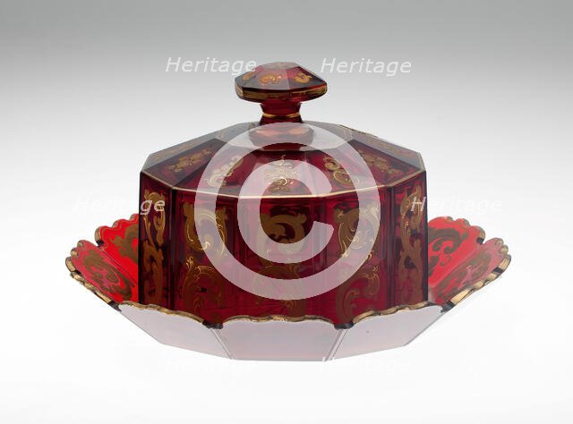 Cheese Dish and Cover, Bohemia, 19th century. Creator: Bohemia Glass.