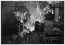 'Oates and Meares at the Blubber Stove in the Stables', Antarctica, 1911. Artist: Herbert Ponting