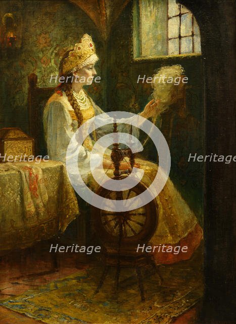 Boyarynya at the Spinning Wheel. Creator: Miloradovich, Sergei Dmitrievich (1851-1943).