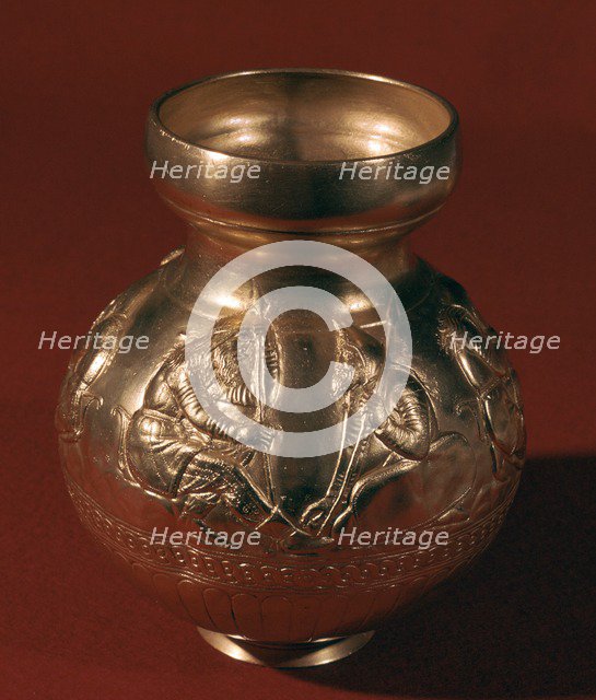 Electrum Graeco-Scythian vase showing Scythian activities, 4th century BC. Artist: Unknown