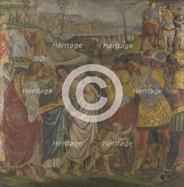 Coriolanus persuaded by his Family to spare Rome (Frescoes from Palazzo del Magnifico, Siena), 1509. Artist: Signorelli, Luca (ca 1441-1523)