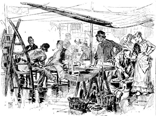 The Royal Institute of Painters in Water Colours: "A Corner of the Fish Market" - W. H. Pike, 1890. Creator: Unknown.