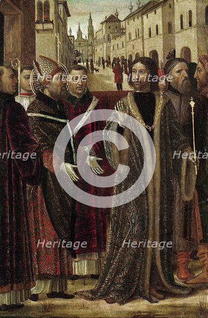 Emperor Theodosius before Saint Ambrose, 1490. Creator: Bergognone, Ambrogio (1453-1523).