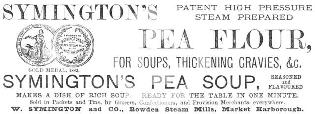 Symington's Patent High Pressure Steam Prepared Pea Flour, 1883. Creator: Unknown.