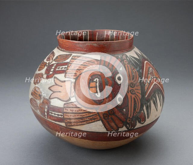 Jar Depicting a Costumed Ritual Performer Holding Plants, 180 B.C./A.D. 500. Creator: Unknown.