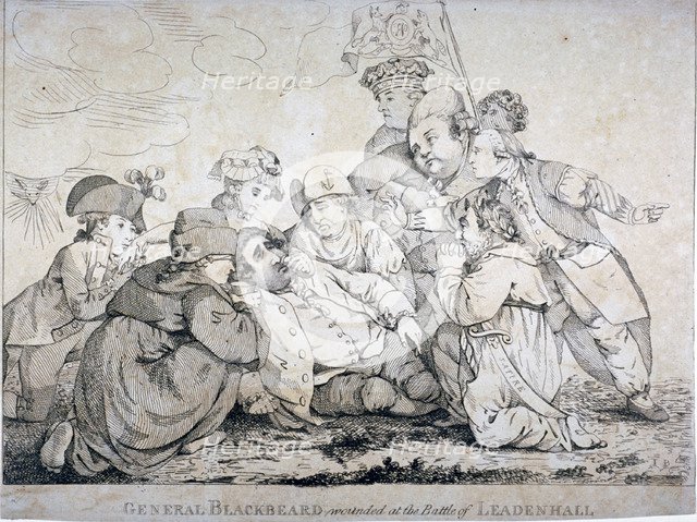 'General Blackbeard wounded at the battle of Leadenhall', 1784.                            Artist: Anon