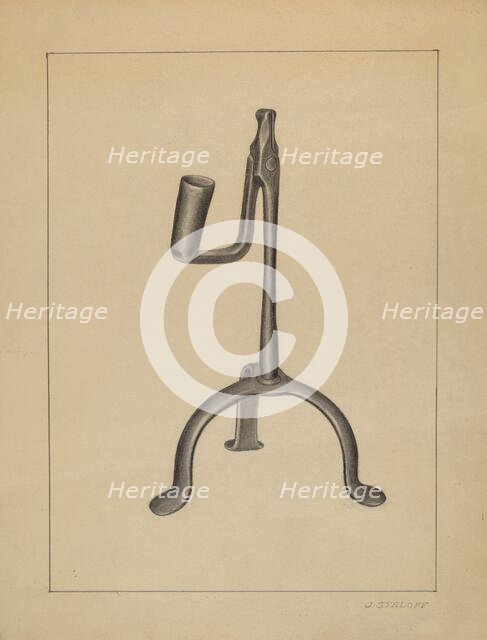 Candle and Rush Light Holder, c. 1936. Creator: Jack Staloff.