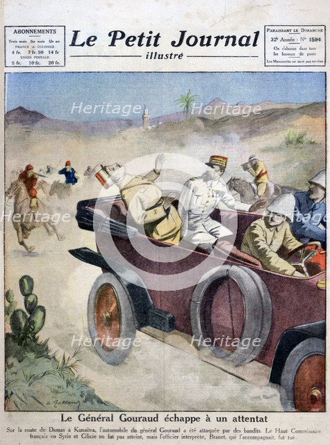 General Gouraud escapes an assassination attempt on route from Damascas to Kunaitra, 1921. Artist: Unknown