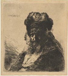 The Old Bearded Man in a High Fur Cap, with Eyes Closed, ca. 1635. Creator: Rembrandt Harmensz van Rijn.