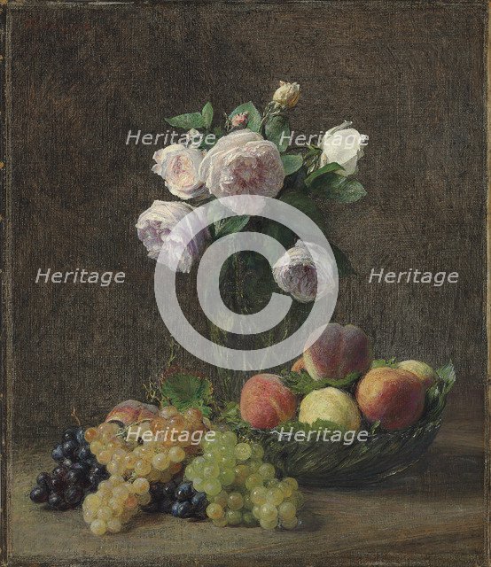 Vase de roses, pêches et raisins, 1894. Artist: Fantin-Latour, Henri (1836-1904)