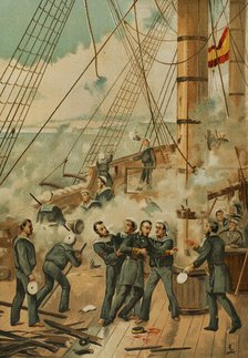 Casto Méndez Núñez wounded during the Battle of Callao, (May 1866), Spanish-South American War, 1881 Creator: Unknown.