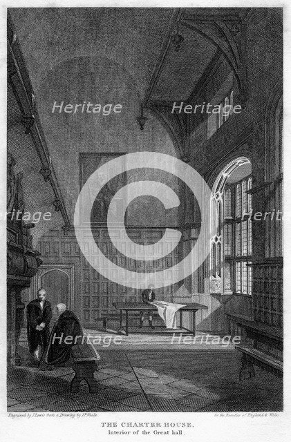 Interior of the Great Hall, Charterhouse, London, 1815.Artist: J Lewis