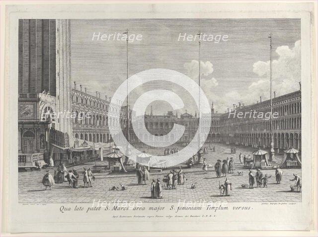 View of Piazza San Marco, with the church of San Geminiano at the far end, and figures and..., 1763. Creator: Giovanni Battista Brostoloni.