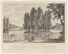 Jean Jacques Rousseau's grave care. View of L'île des Peupliers, called L'Elisée, the park..., 1778. Creator: Jean-Michel Moreau.
