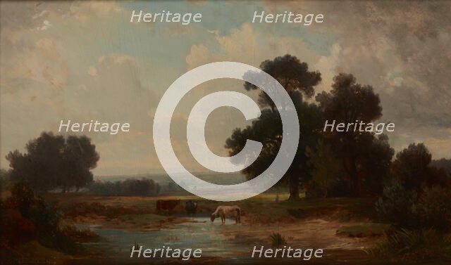 Landscape with Cows at a Watering-Place, c1880, before 1876. Creator: Jozef Szermentowski.