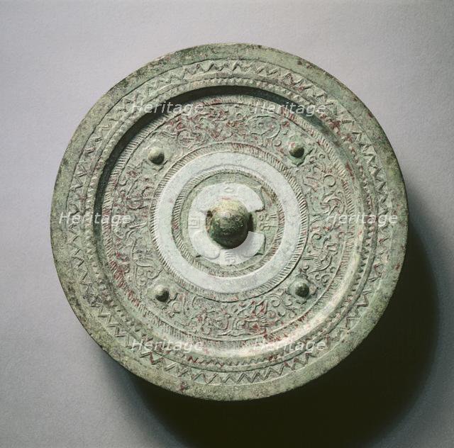 Mirror with Quatrefoil, Four Nipples, Animals, and Birds, late 3rd Century BC - early 1st Century. Creator: Unknown.