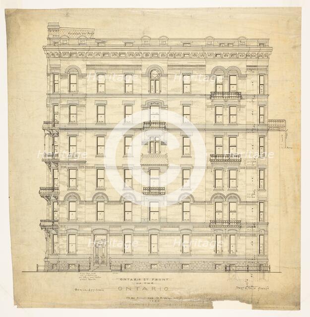 Ontario Apartments, Chicago, Illinois, Elevation, 1880. Creator: Treat & Foltz.
