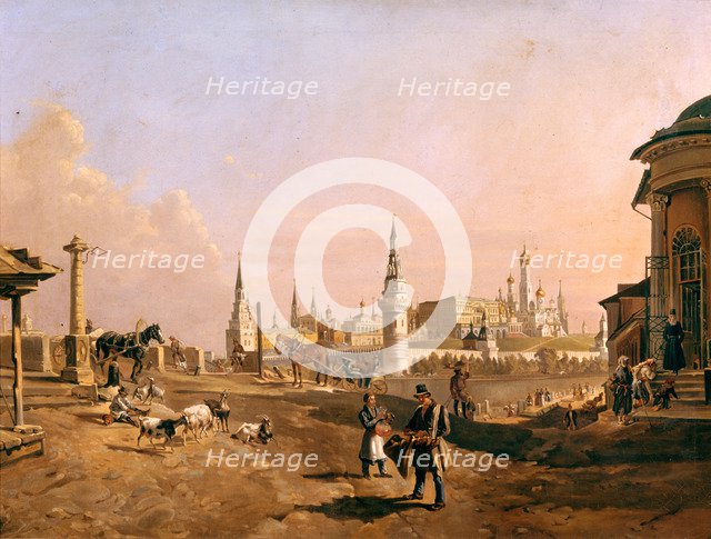 View of the Bolshoy Kamenny Bridge and the Kremlin from Zamoskvorechye, 1837. Artist: Rauch, Johann Nepomuk (1804-1847)