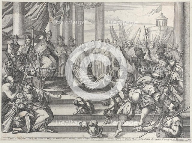 Pope Alexander III presents Doge Ziani with standards and bugles after his defeat of H..., ca. 1720. Creator: Anon.