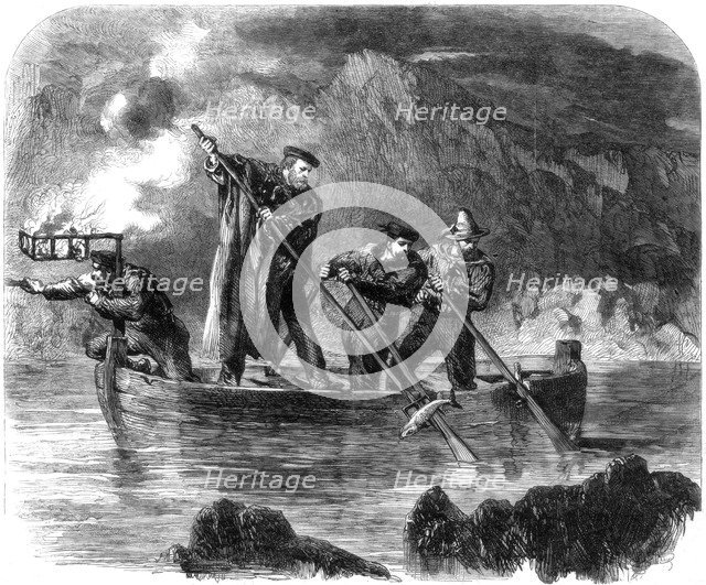 General Garibaldi spearing fish by night off Caprera, Sardinia, Italy, 1861.Artist: Frank Vizetelly  